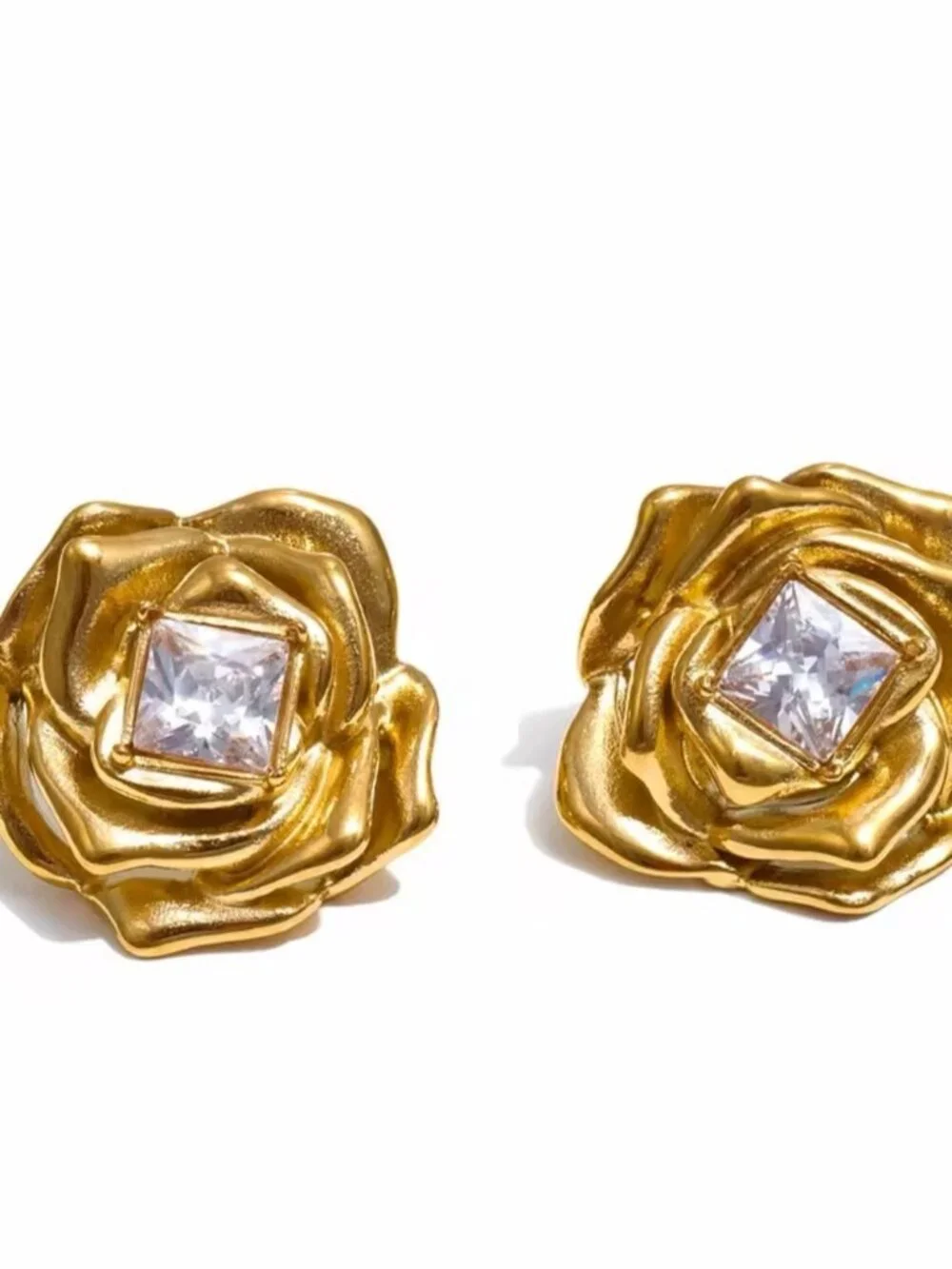 Gold plated Rose Crystal Stud Earrings